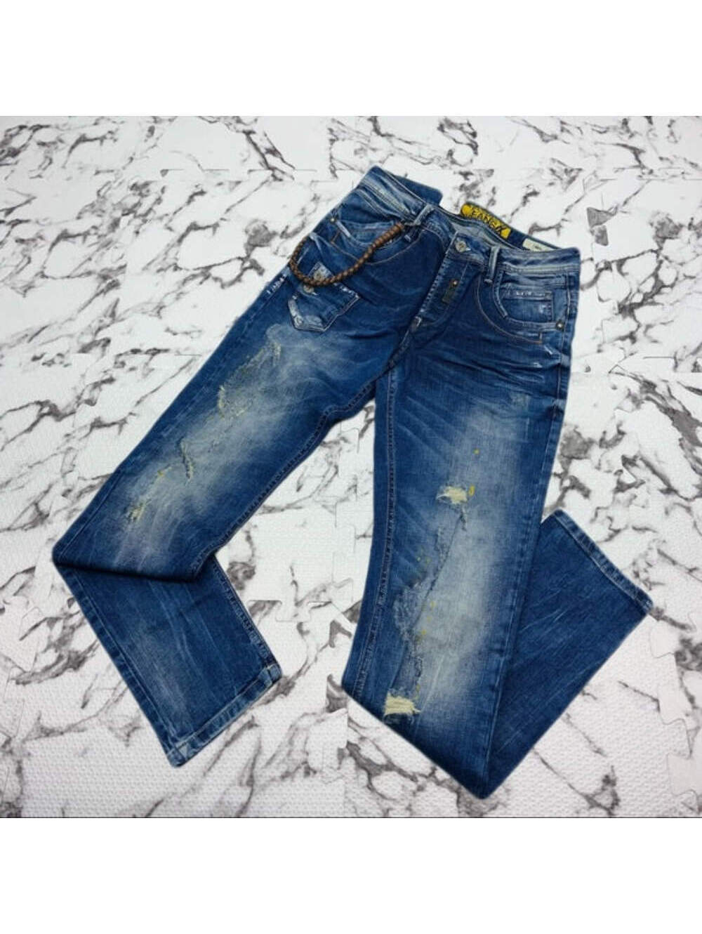 Men's Cipo & Baxx CD235 Mid Blue Sandblast Denim Pants NWT